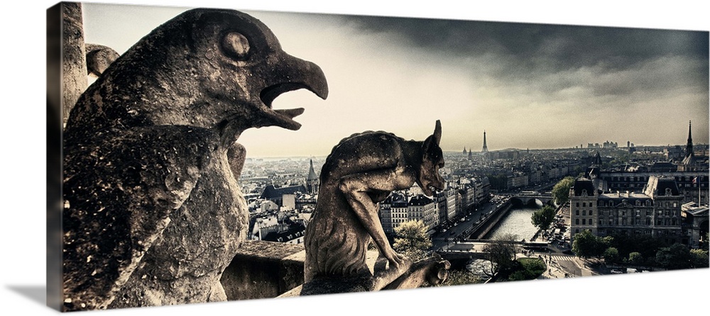 Gargoyles atop the Notre Dame Cathedral in Paris, France