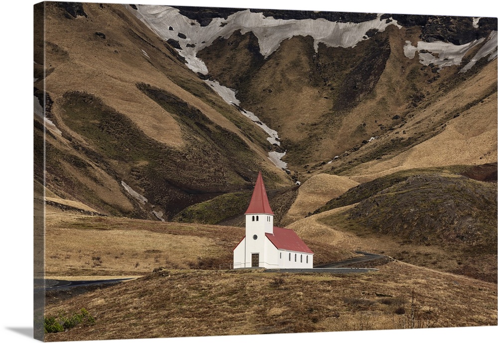 The beautiful church on the hillside in Vik, Iceland.