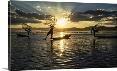 Inle Lake fisherman at sunrise in Burma