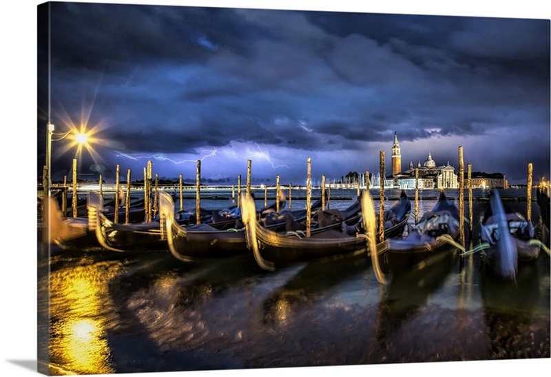Lightning over the gondolas in Venice, Italy Wall Art, Canvas Prints ...