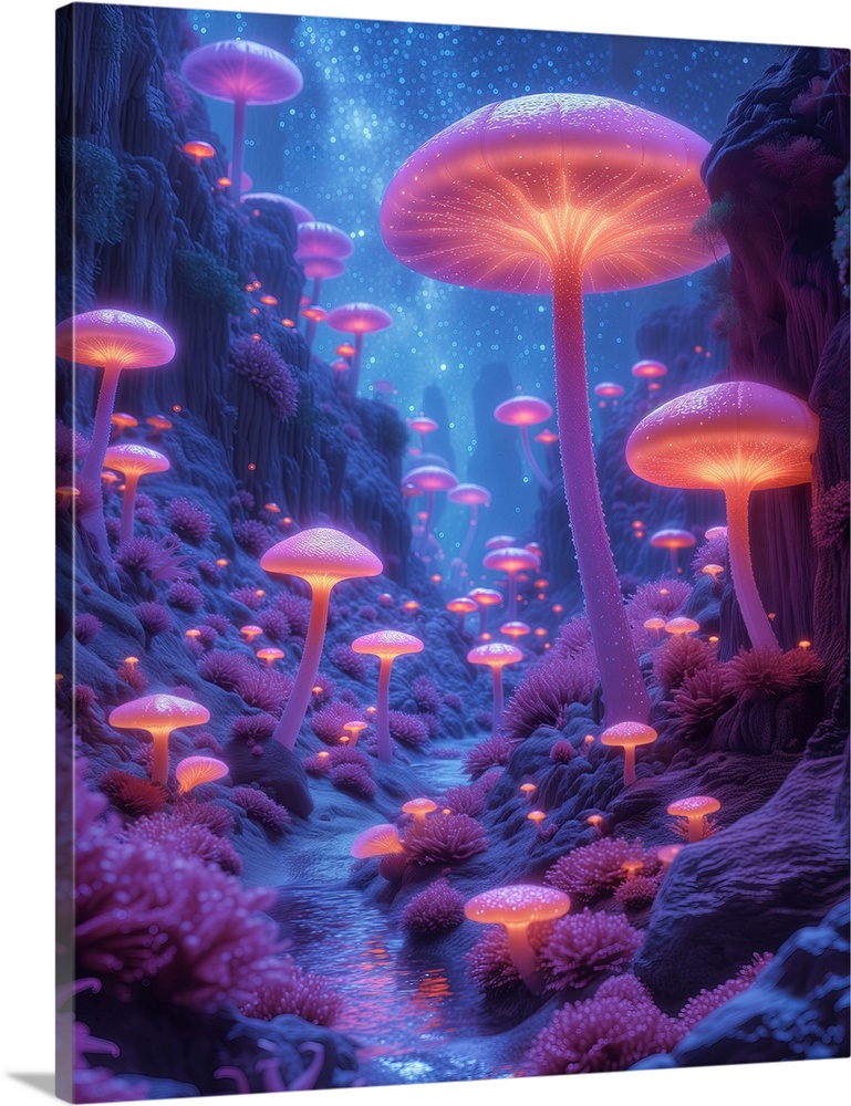 Neon mushrooms under the sea.