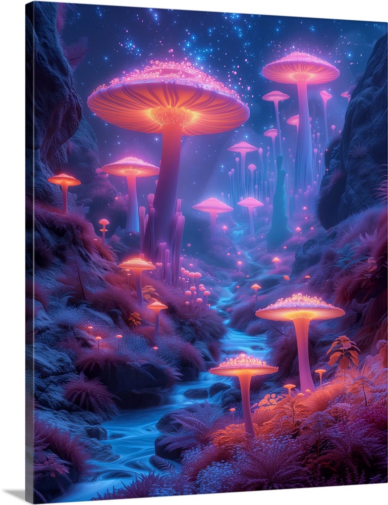 Neon mushrooms under the sea.