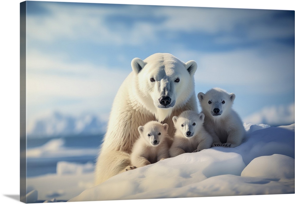 Mama polar bear with her cubs.