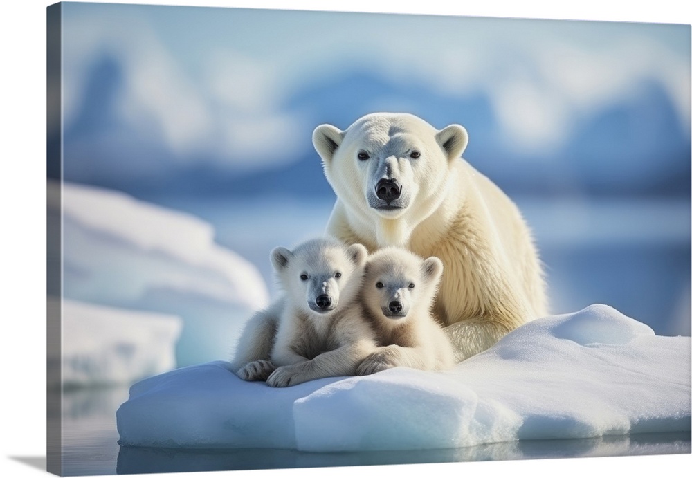 Mama polar bear with her cubs.