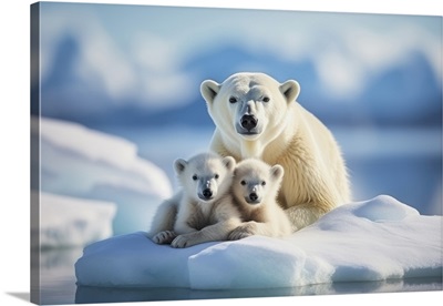 Mama Polar Bear With Her Cubs