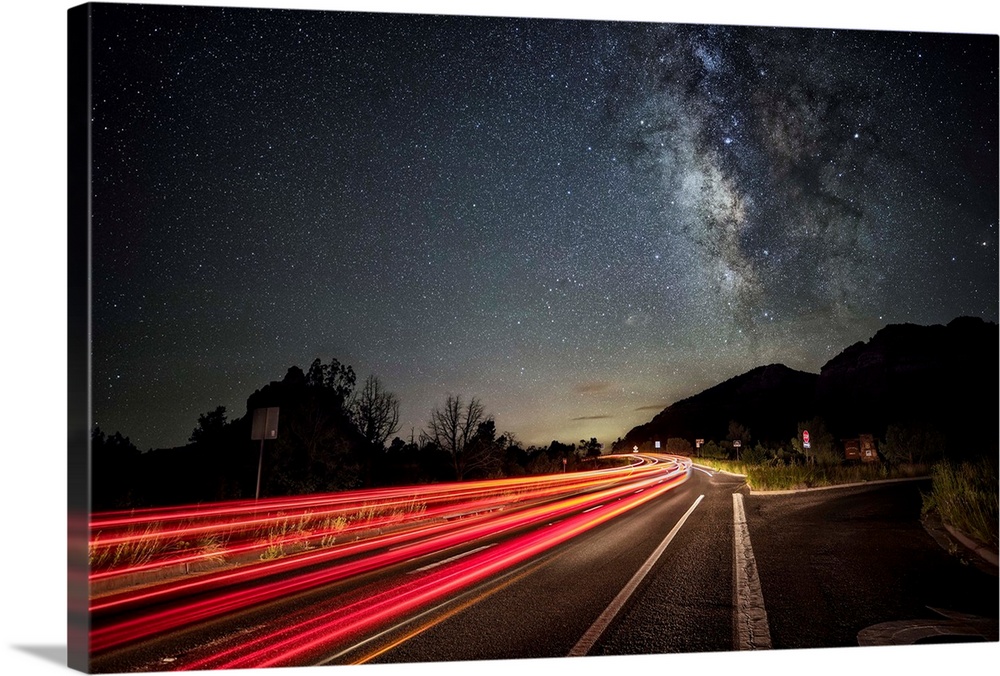 Milky Way and car trails in Sedona, Arizona