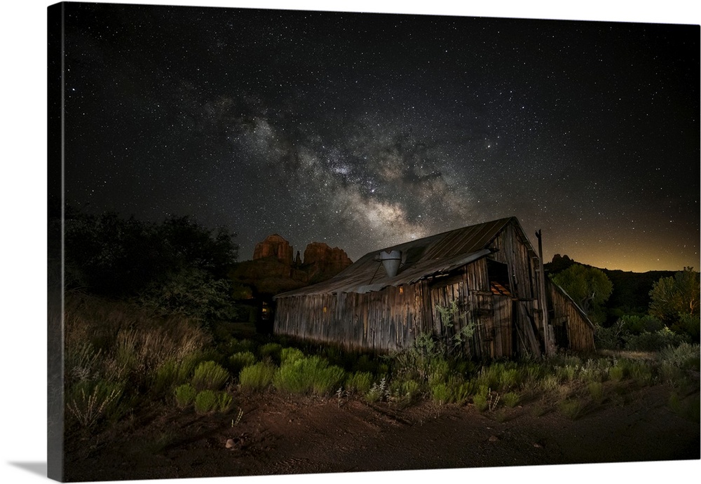 Milky Way over abandoned barn in Sedona, Arizona.