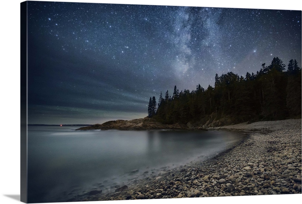 Milky Way over the coastline in Acadia National Park.