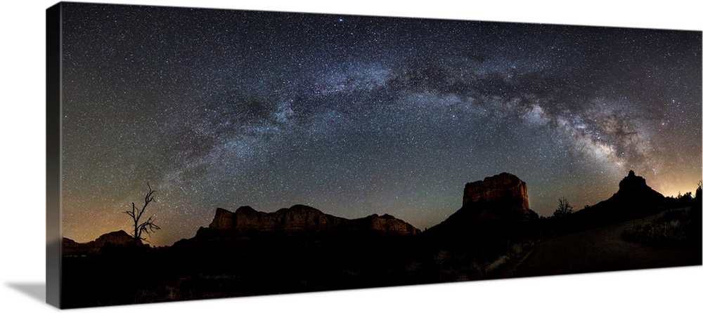 Milky Way panorama over the red rocks of Sedona, Arizona.