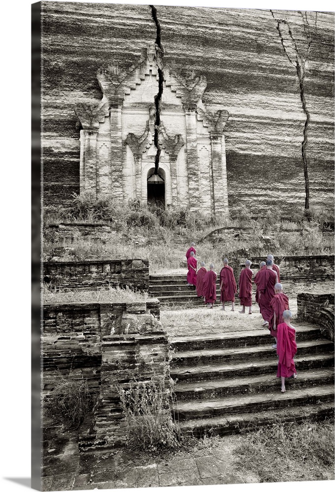 monk boys walking up to Mingun Temple in Mandalay, Burma