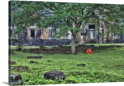 Monk meditating under tree, Angkor Wat, Cambodia