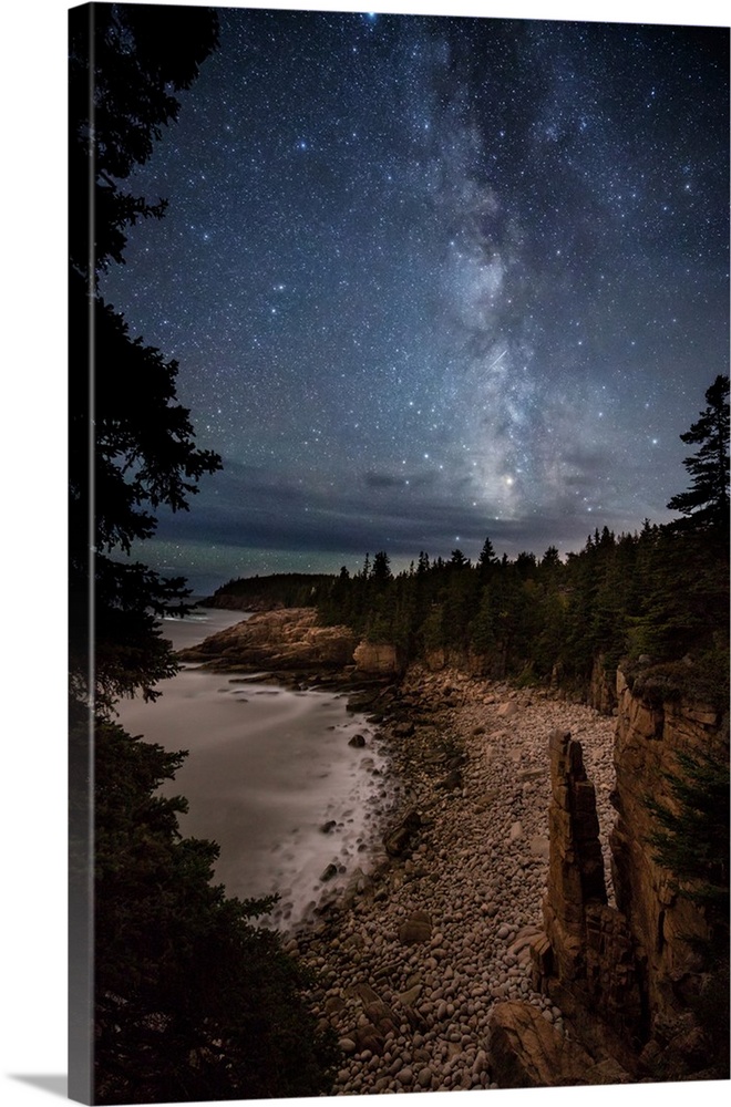 Monument Cove and the Milky Way in Acadia National Park.