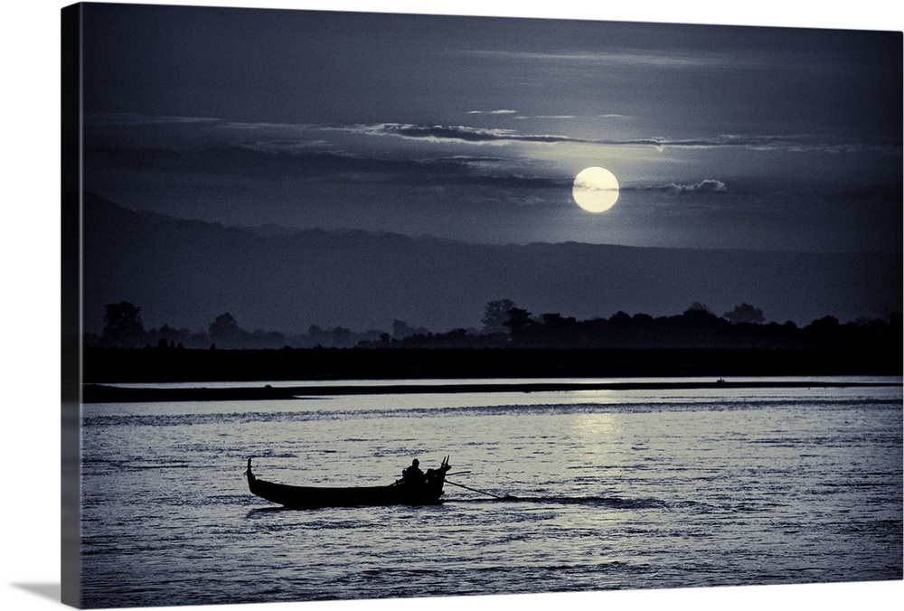 Moonrise on the water in Mandalay, Burma