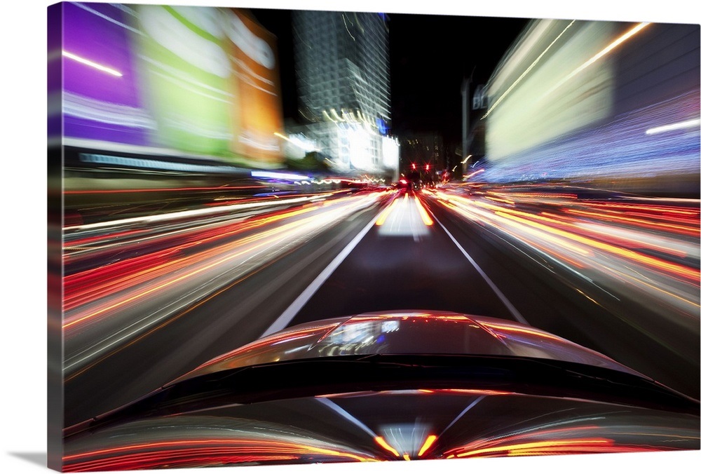 Neon lights and racing through the streets in Los Angeles, California