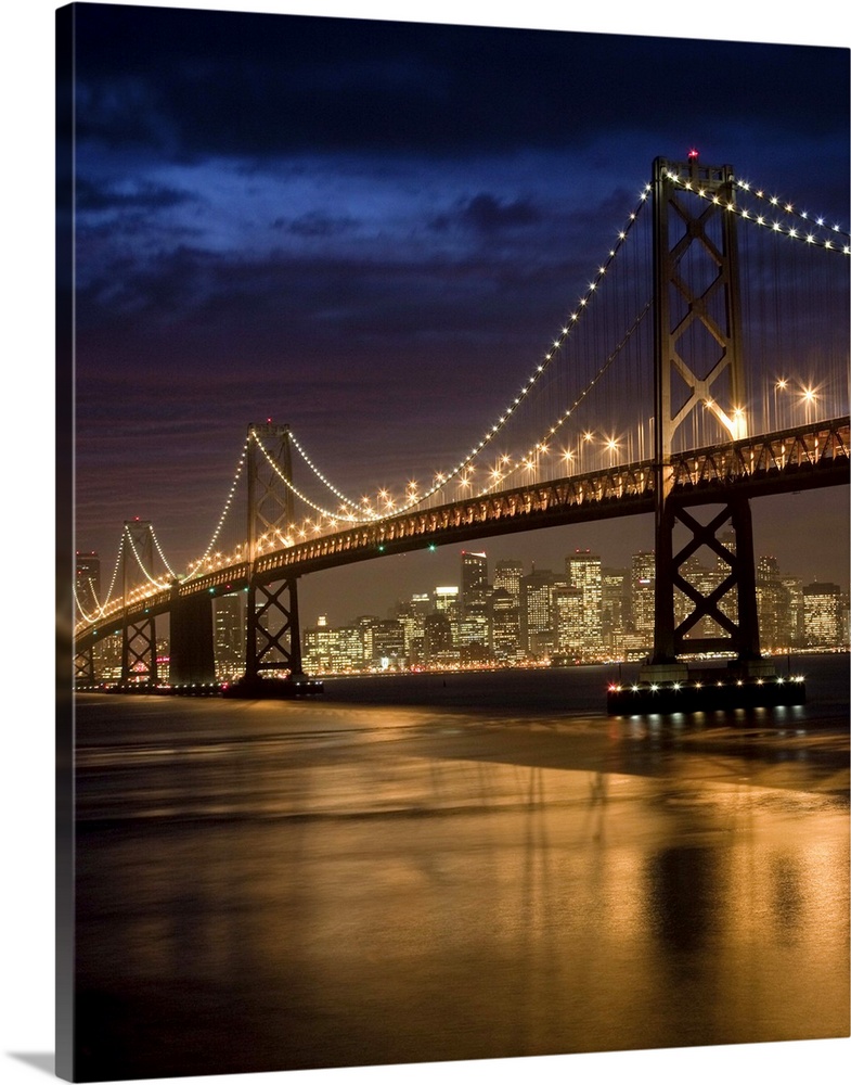 Oakland Bay Bridge and San Francisco skyline at night