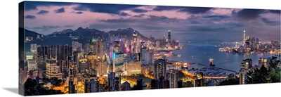 Panorama Of Hong Kong Harbor After Dark