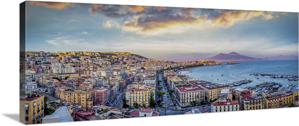 Panorama of Naples, Italy at sunset