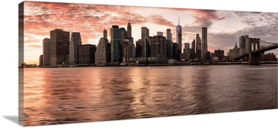 Panorama of New York City skyline at sunset