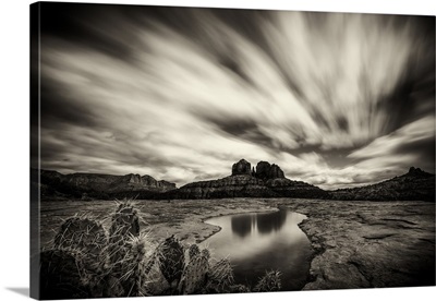 Reflection of Cathedral Rocks in water in Sedona, Arizona