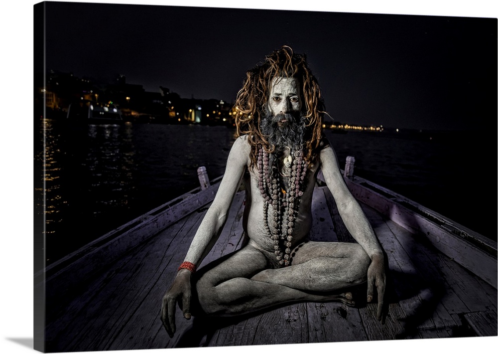 Religious Sadhu on the Ganges  in Varinasi, India