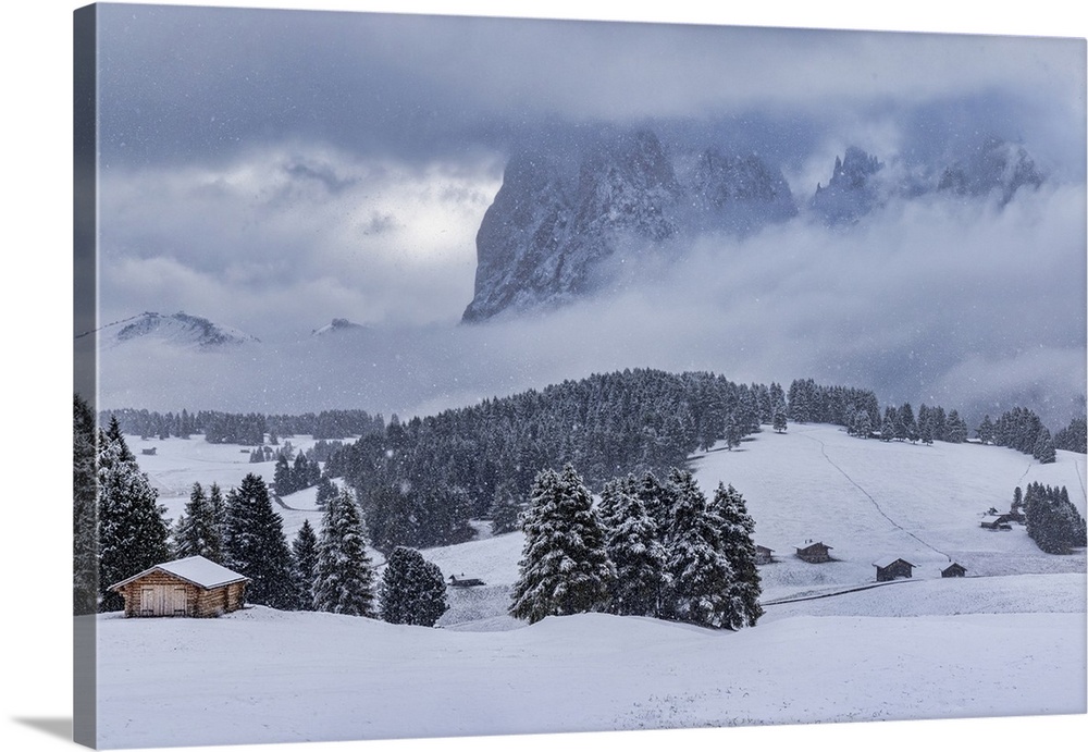 Seiser Alm in snow in the Dolomites, Italy
