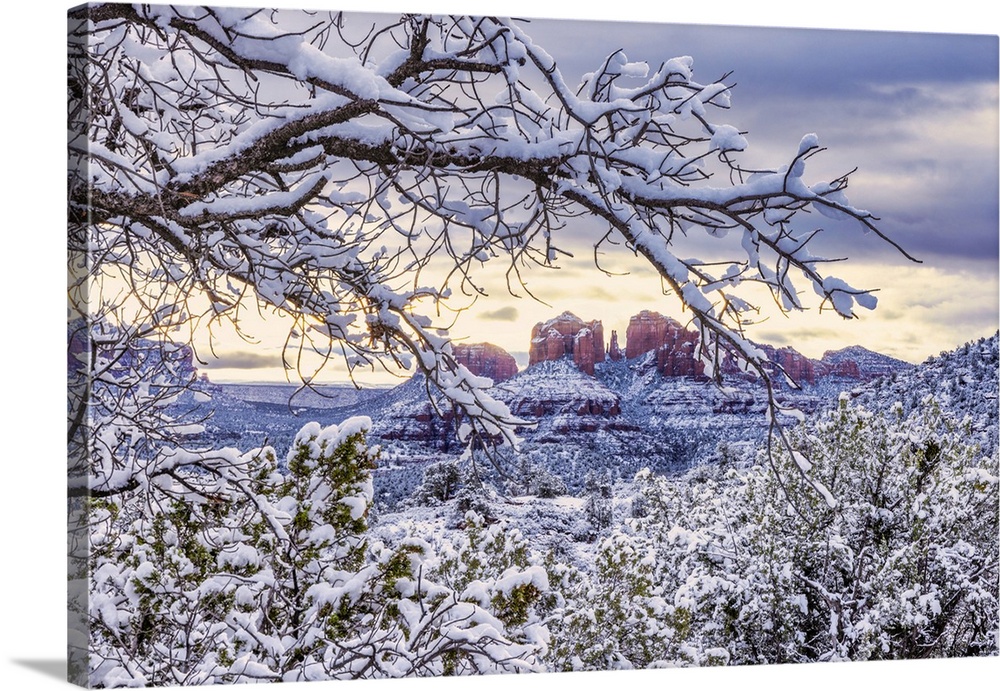 Snow over Cathedral Rock in Sedona, Arizona
