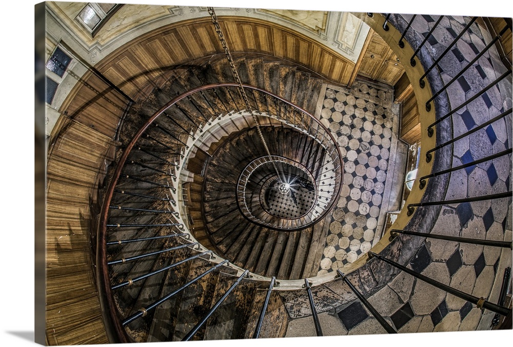 Paris Home France Black Framed Wall Art Print Old Spiral Stairwell in Paris 