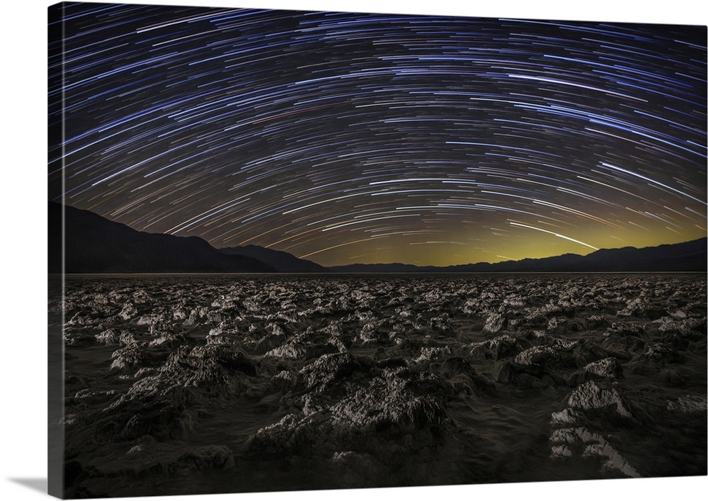 Star trails over the Devil's golf course in Death Valley.