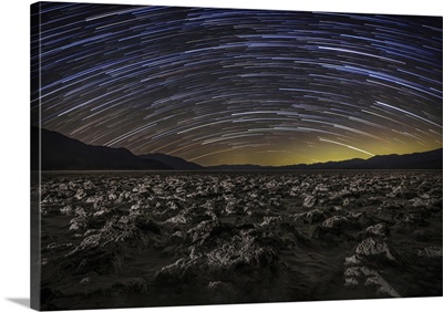 Star Trails Over The Devil's Golf Course In Death Valley