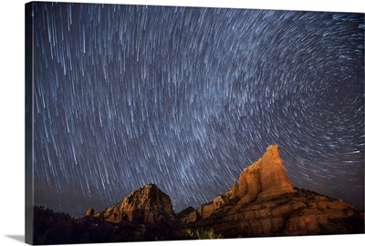 Star trails over the red rocks of Sedona, Arizona