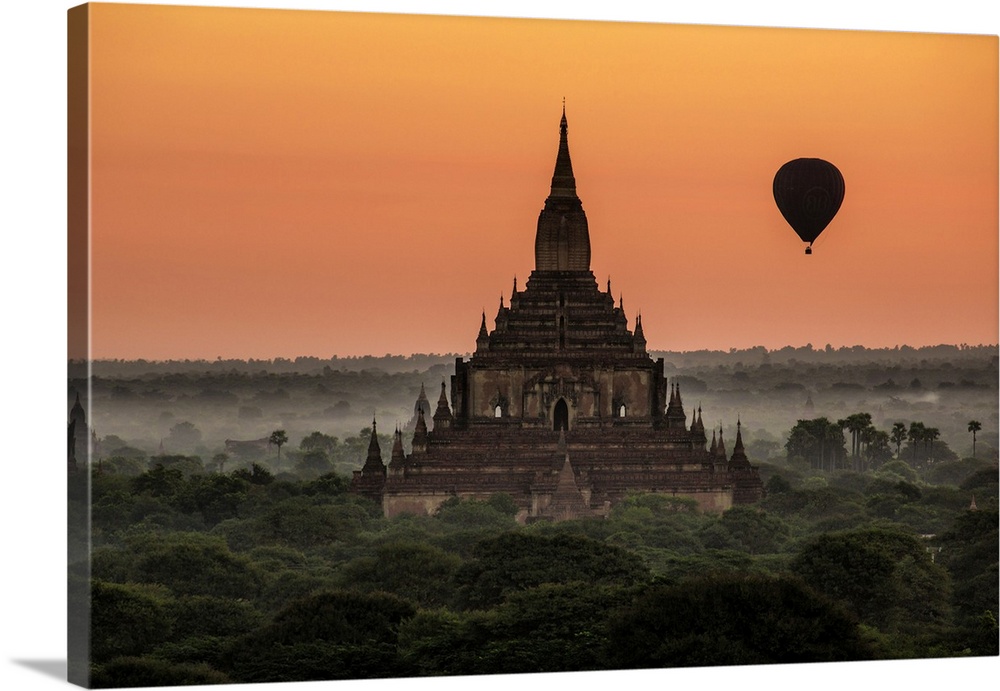 Sunrise with temples in Bagan, Burma.