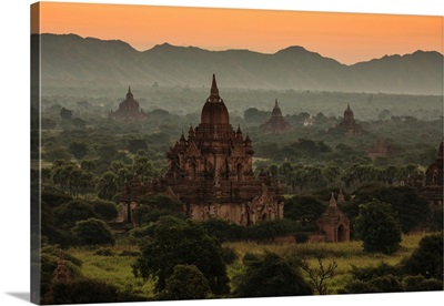 Sunrise with temples in Bagan, Burma