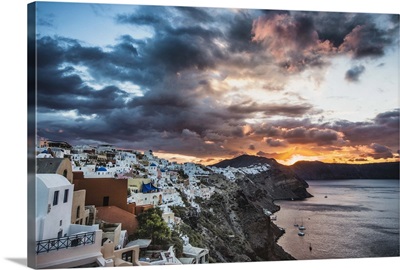 Sunset at Oia, on the island of Santorini, Greece