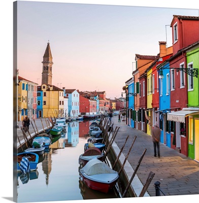 Sunset In The Town Of Venice, Veneto, Italy, Burano