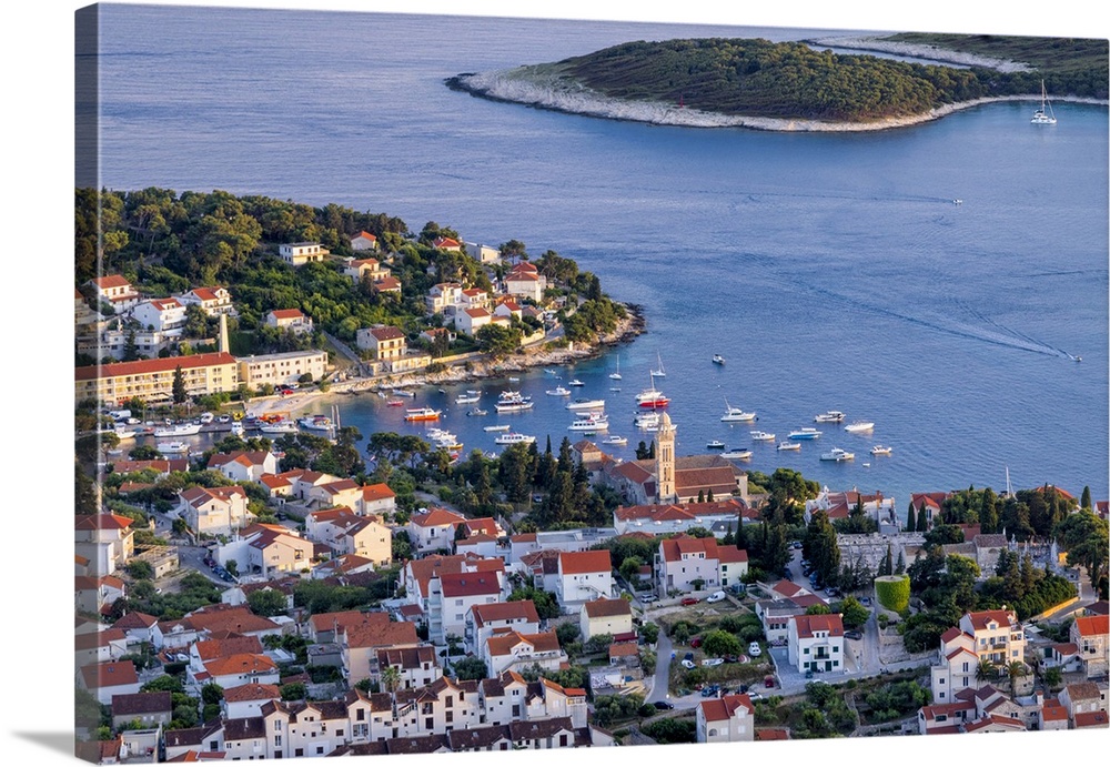 Sunset over  the marina in Hvar, Croatia