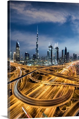The Burj Khalifa and massive interchange of Dubai
