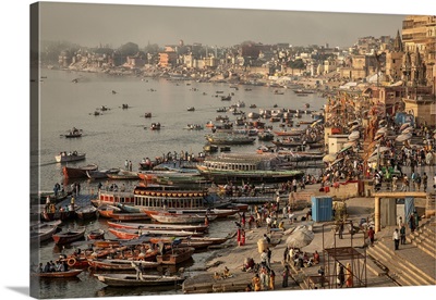 The Ganges River And Crowded City Of Varinasi, India