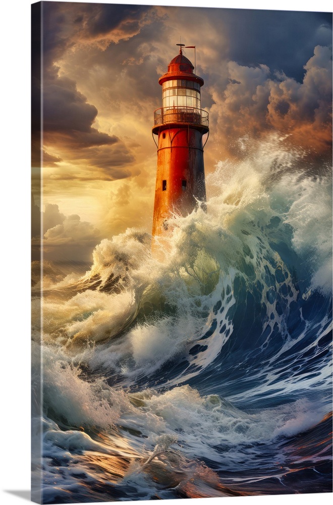 Lighthouse in stormy seas.