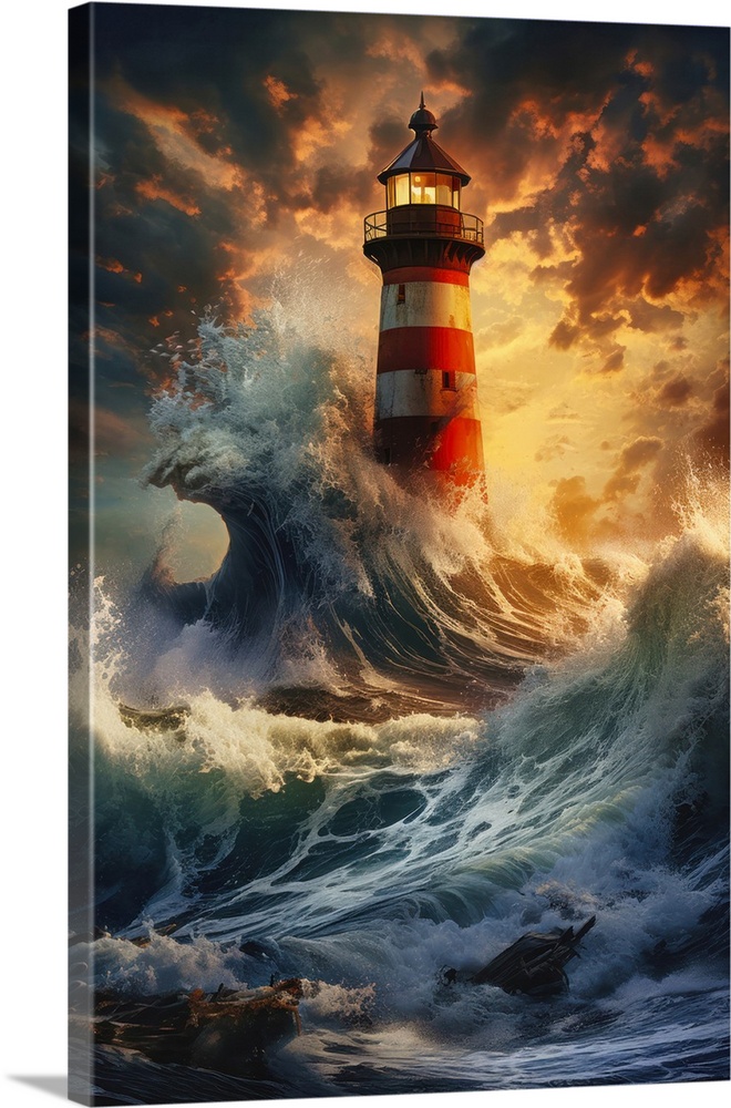 Lighthouse in stormy seas.