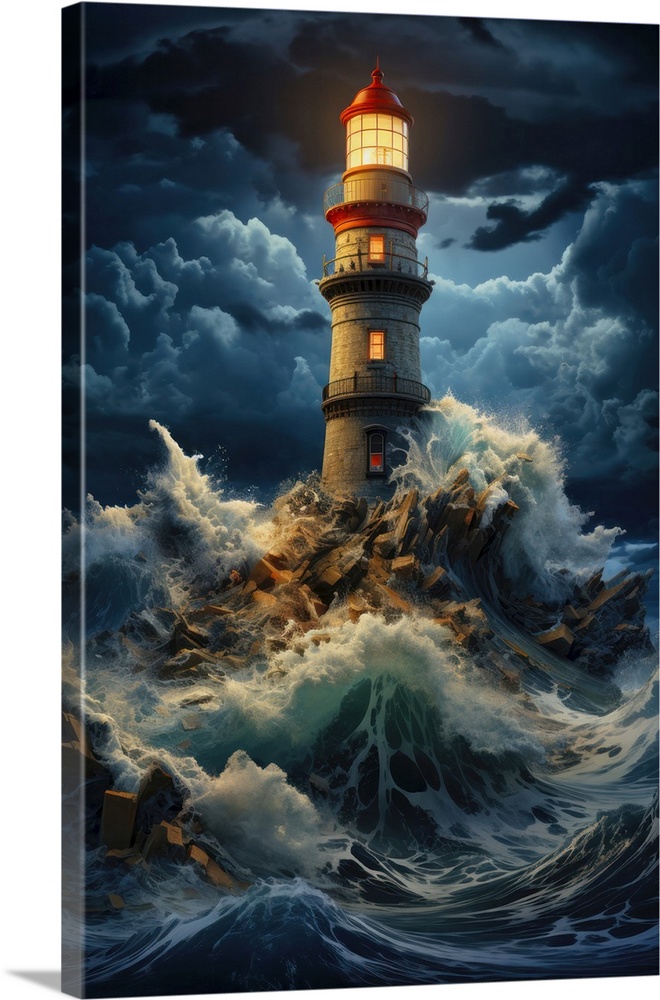 Lighthouse in stormy seas.