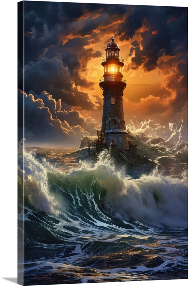 Lighthouse in stormy seas.