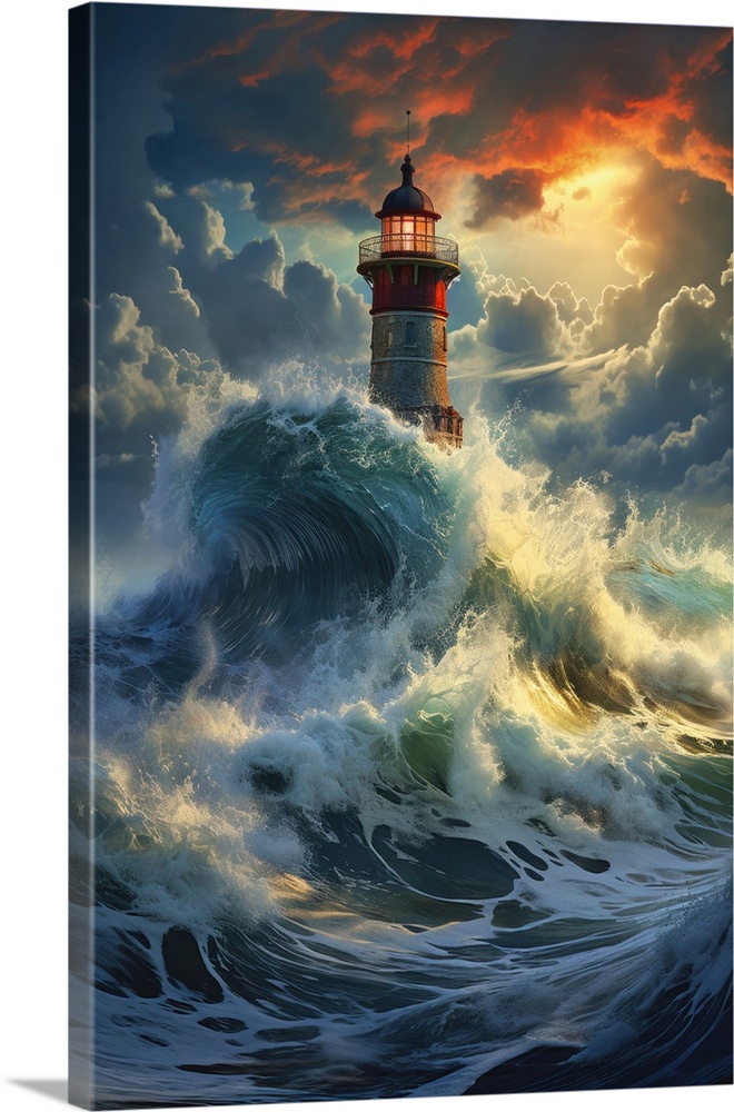 Lighthouse on stormy seas.