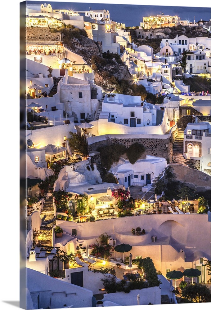 The magical lights after dark of Oia in Santorini