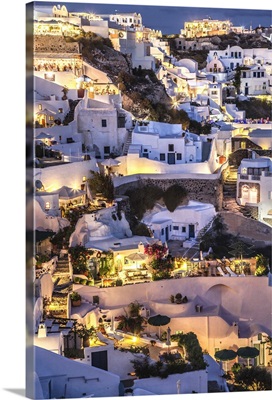The magical lights after dark of Oia in Santorini, Greece