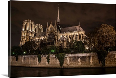 The Notre Dame Cathedral in Paris at night