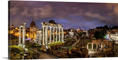 The Roman Forum after dark in Rome, Italy
