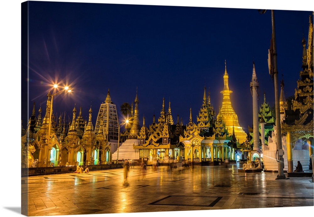 The Shwedagon Pagoda after dark in Yangon.