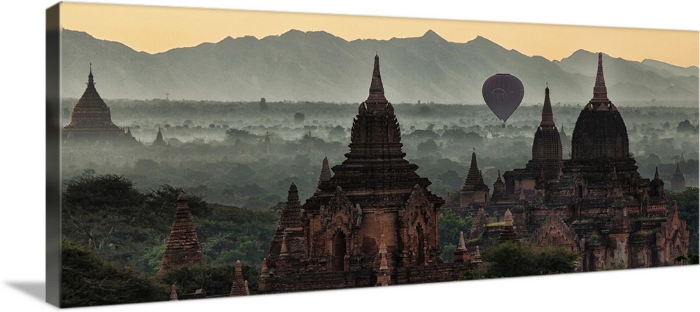 The temples and hot air balloon at sunrise in Bagan, Burma