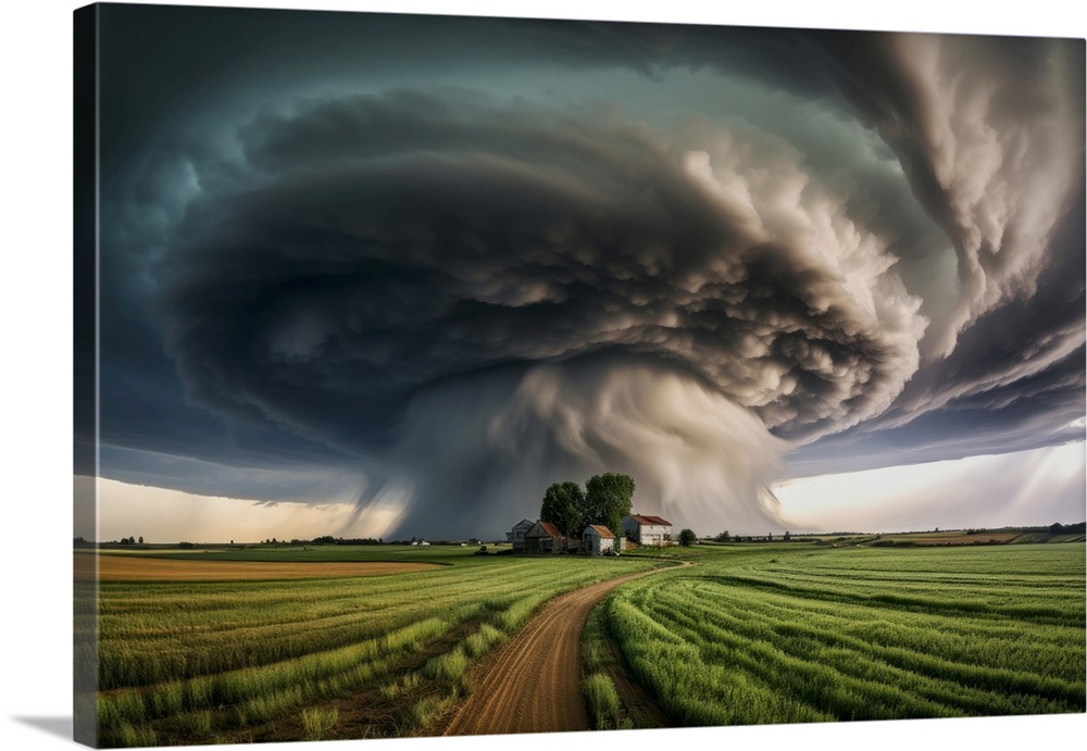 Tornado over midwest farmhouse.