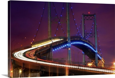 The Vincent Thomas Bridge after dark, Los Angeles, California